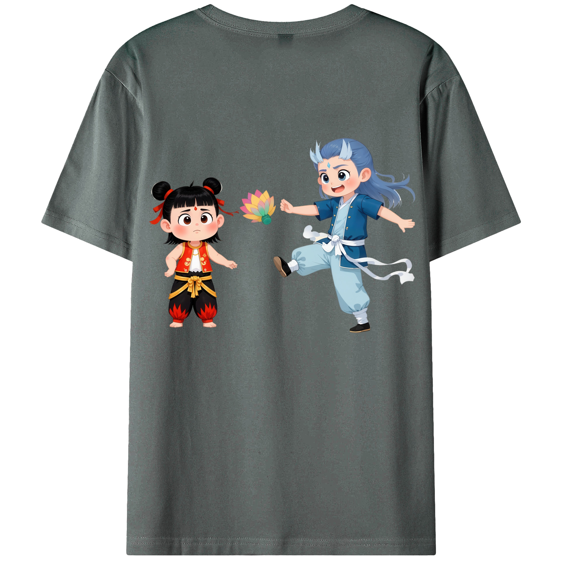 （画像用） Ne Zha 2 ナタ 魔童の大暴れ 綿100％ メンズ半袖Tシャツ（バックプリント） 通気性